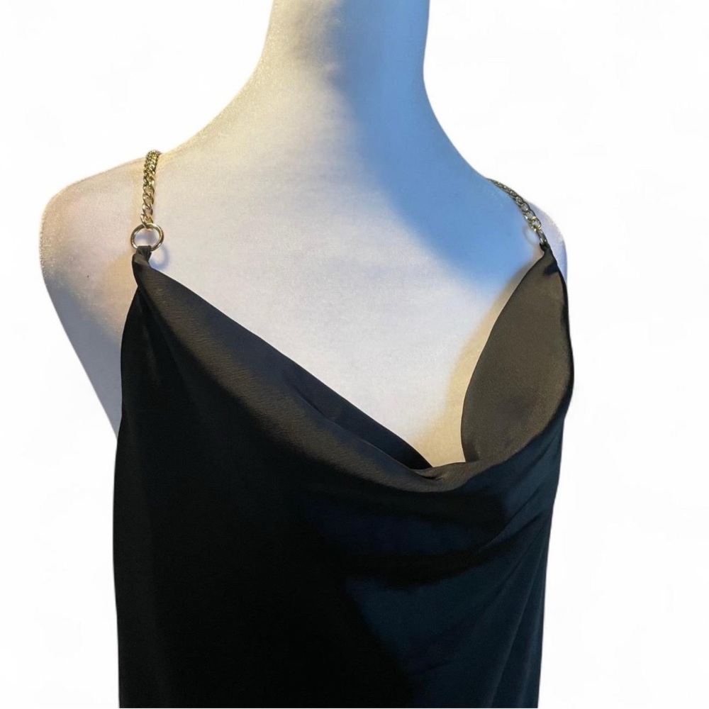 Urban Outfitter Black Cowl Dress With Gold Chain Shoulder Straps New W T…